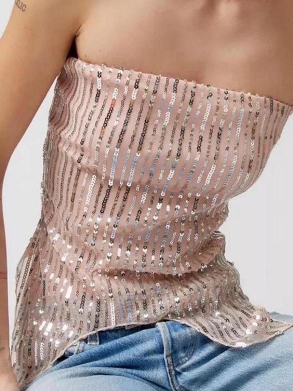 Urban Renewal Parties Remnants Sequin Stripe Witchy Tube Top brand new size smal